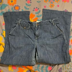 Mid rise wide leg denim trouser jeans